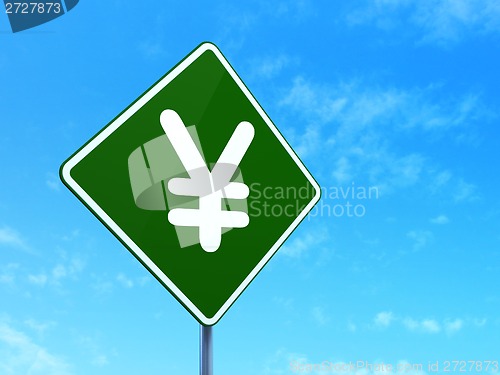 Image of Currency concept: Yen on road sign background