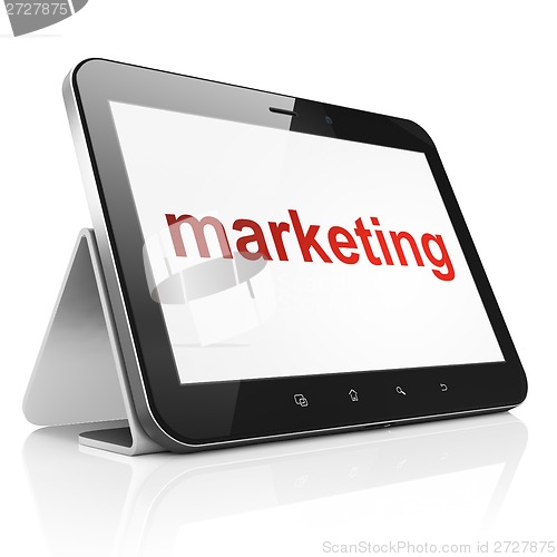 Image of Advertising concept: Marketing on tablet pc computer