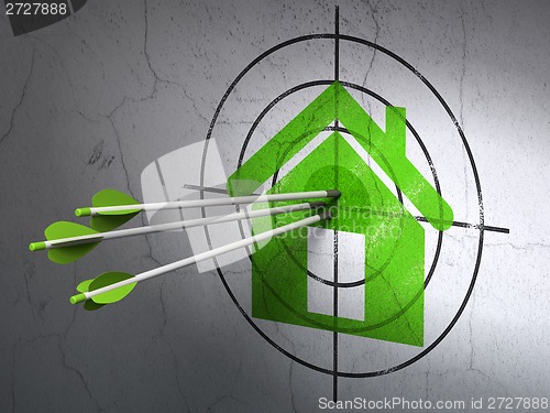 Image of Privacy concept: arrows in Home target on wall background