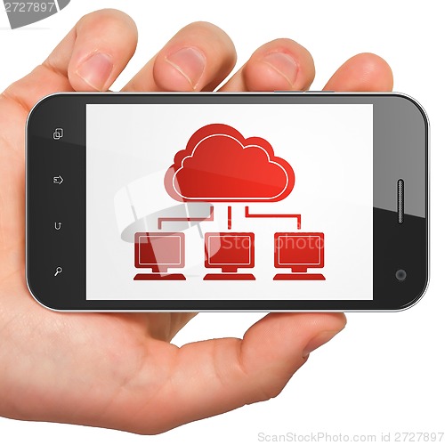 Image of Cloud technology concept: Network on smartphone