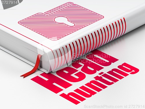 Image of Finance concept: book Folder With Keyhole, Head Hunting on white background