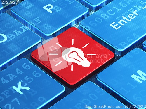 Image of Finance concept: Light Bulb on computer keyboard background