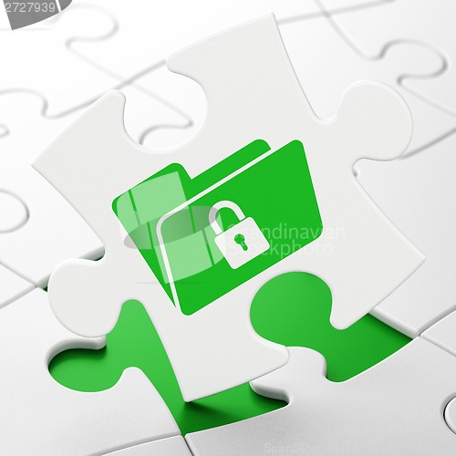 Image of Business concept: Folder With Lock on puzzle background