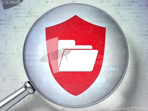 Image of Business concept: Folder With Shield with optical glass on digital background