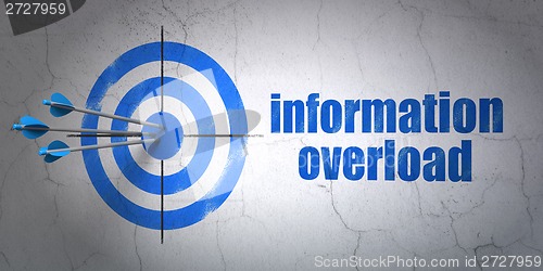 Image of Information concept: target and Information Overload on wall background