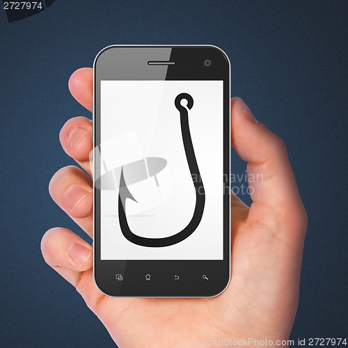 Image of Safety concept: Fishing Hook on smartphone