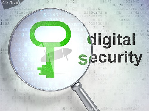 Image of Security concept: Key and Digital Security with optical glass