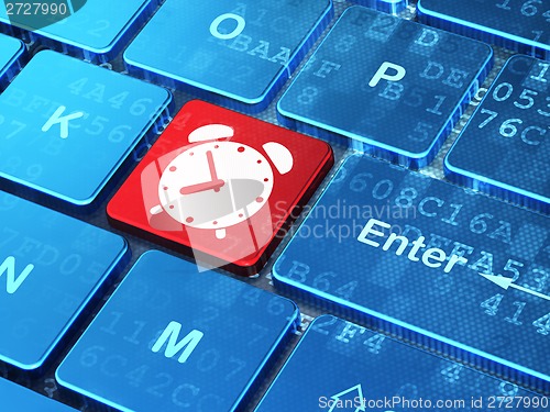 Image of Timeline concept: Alarm Clock on computer keyboard background