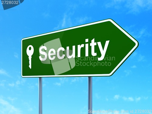 Image of Security concept: Security and Key on road sign background
