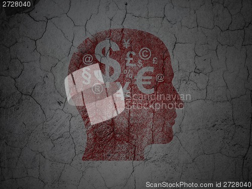 Image of Advertising concept: Head With Finance Symbol on grunge wall background