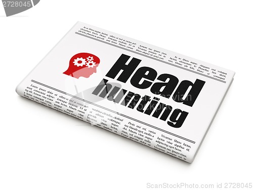 Image of Finance concept: newspaper Head Hunting and  Gears