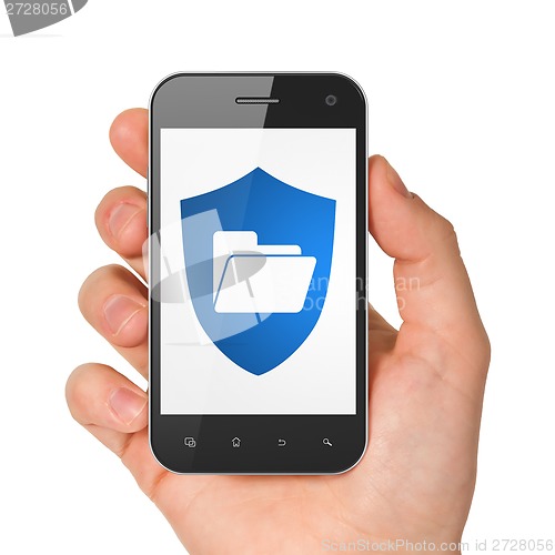 Image of Finance concept: Folder With Shield on smartphone