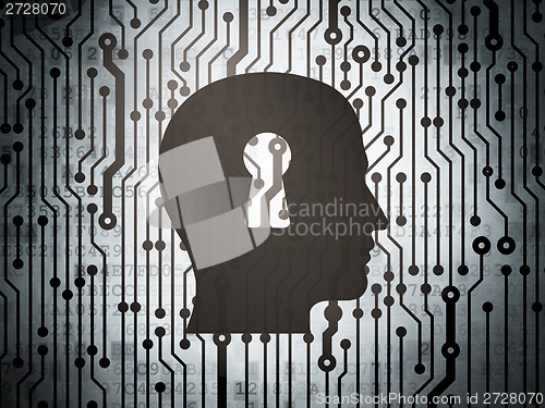 Image of Business concept: circuit board with Head With Keyhole