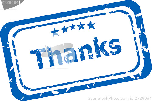 Image of Stylized stamp showing the term thanks. All on white background