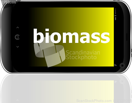 Image of biomass word on smart mobile phone, business concept