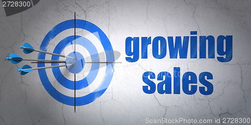 Image of Finance concept: target and Growing Sales on wall background