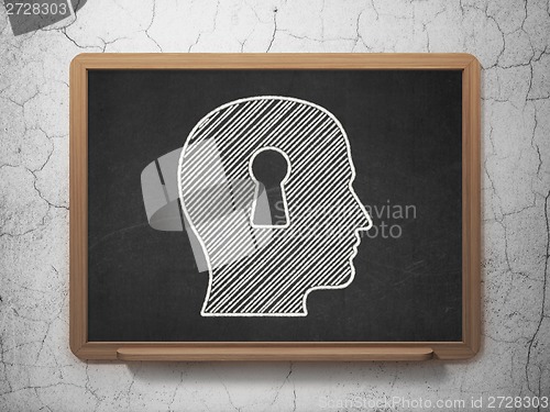 Image of Education concept: Head With Keyhole on chalkboard background