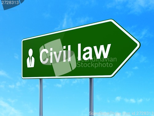 Image of Civil Law and Business Man on road sign background