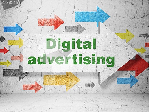 Image of Arrow with Digital Advertising on grunge wall background