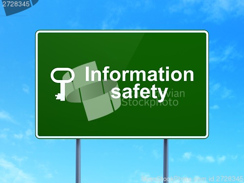 Image of Protection concept: Information Safety and Key on road sign background