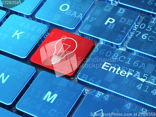 Image of Finance concept: Light Bulb on computer keyboard background