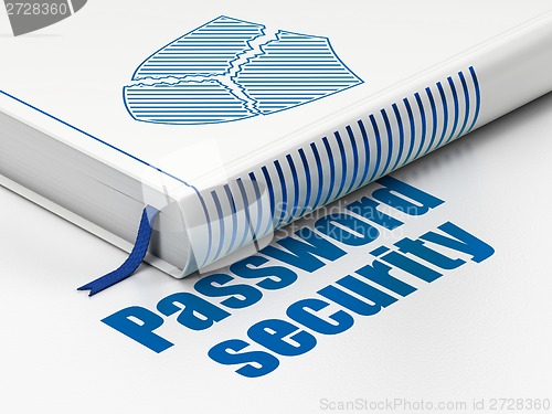 Image of Book Broken Shield, Password Security on white background