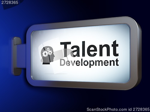 Image of Education concept: Talent Development and Head Gears on billboard