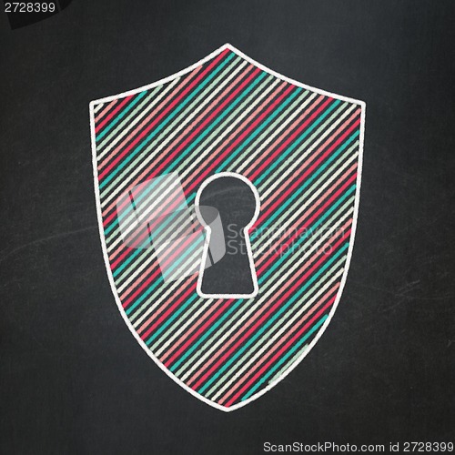 Image of Privacy concept: Shield With Keyhole on chalkboard background