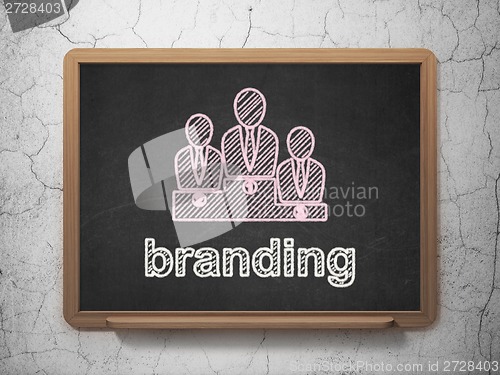 Image of Marketing concept: Business Team and Branding on chalkboard background