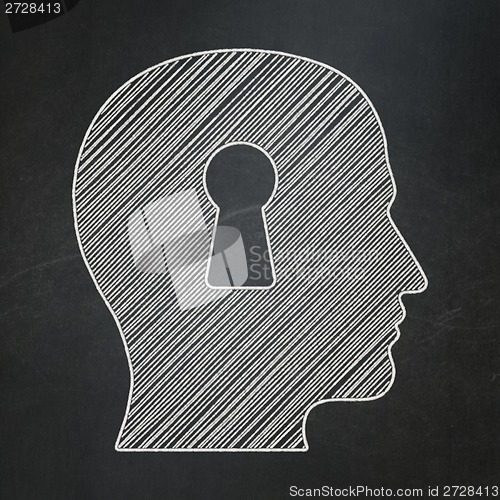 Image of Safety concept: Head With Keyhole on chalkboard background