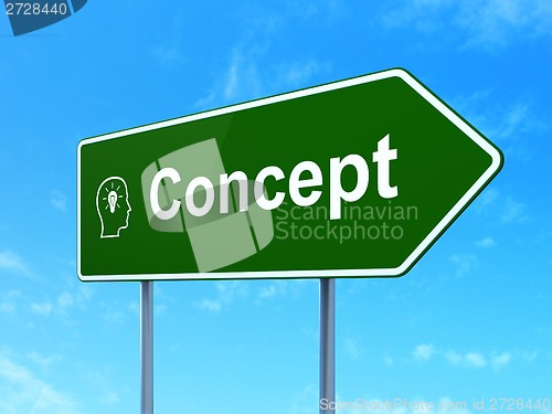 Image of Advertising concept: Concept and Head With Lightbulb on road sign background
