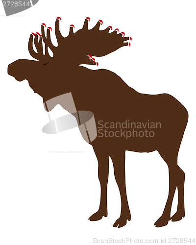 Image of Elk with Santa Claus caps looking forward to christmas