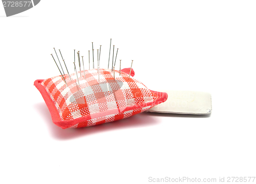 Image of Pin cushion with pins and chalk