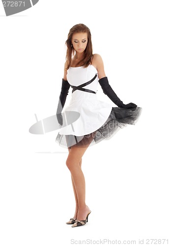 Image of lady in black and white dress