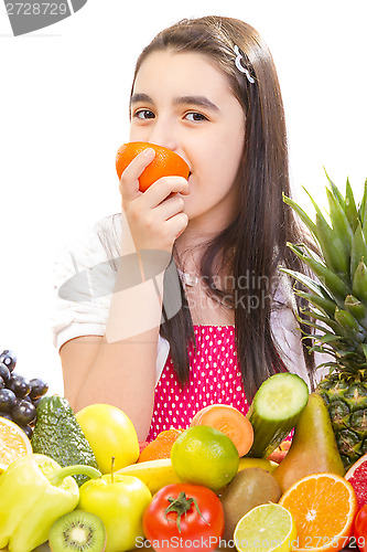 Image of Little girl with fruits