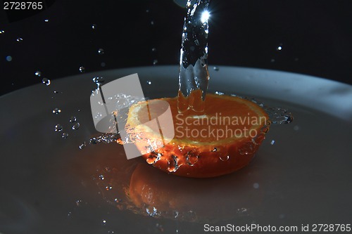 Image of half of orange and fresh water