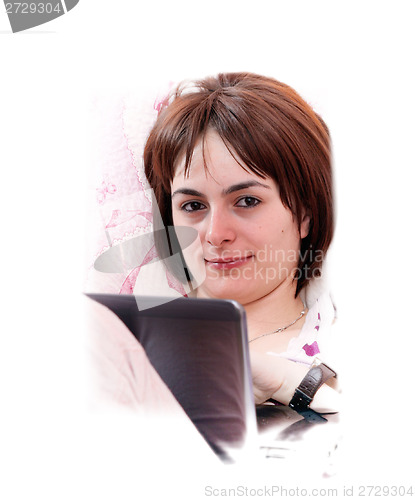 Image of Young woman with laptop 