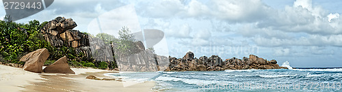 Image of Spectacular boulders on the  beach of tropical island