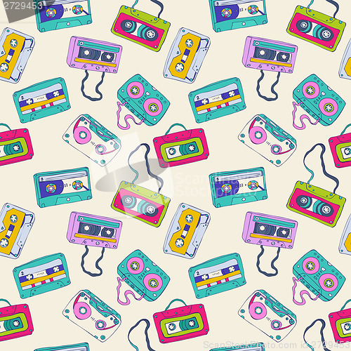 Image of Seamless pattern of retro cassette tapes