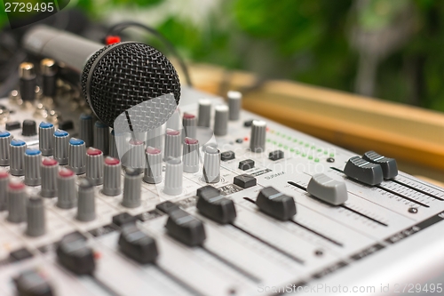 Image of Closeup photo of an audio mixer