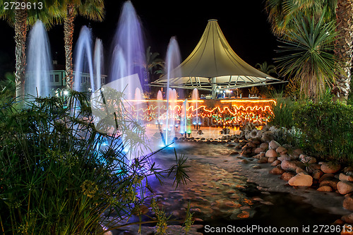 Image of night fountains in luxury resort