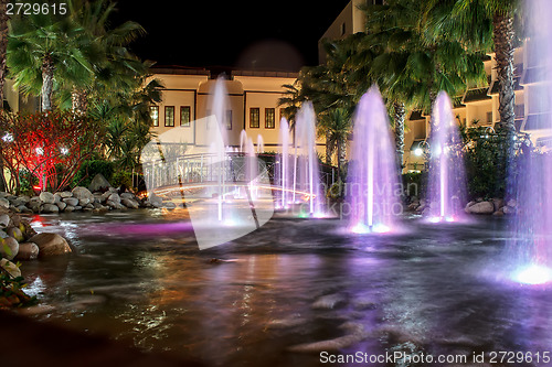 Image of night fountains in luxury resort
