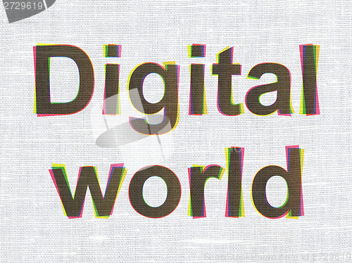 Image of Data concept: Digital World on fabric texture background