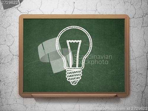 Image of Finance concept: Light Bulb on chalkboard background