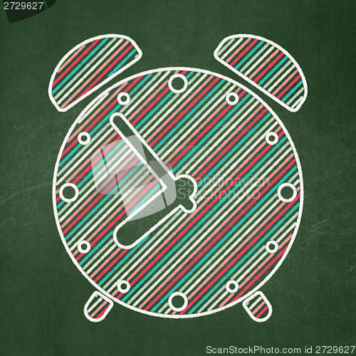 Image of Time concept: Alarm Clock on chalkboard background