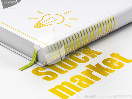 Image of Business concept: book Light Bulb, Stock Market on white background
