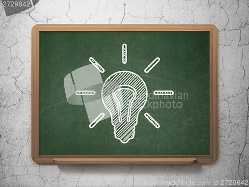 Image of Business concept: Light Bulb on chalkboard background