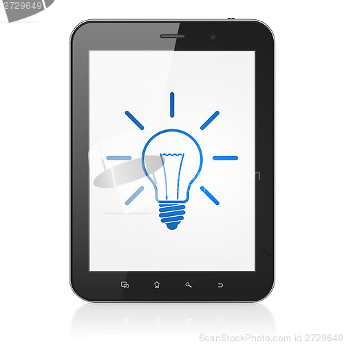 Image of Business concept: Light Bulb on tablet pc computer