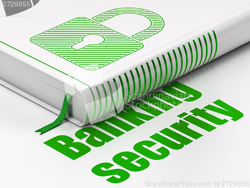 Image of Privacy concept: book Closed Padlock, Banking Security on white background