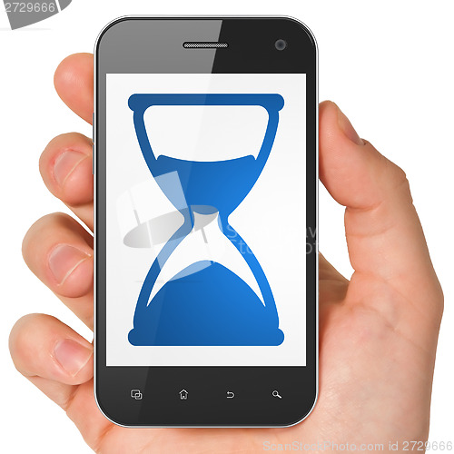 Image of Timeline concept: Hourglass on smartphone